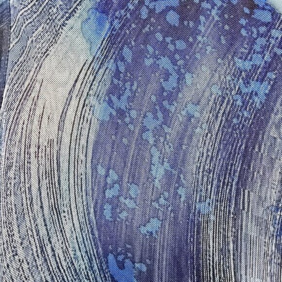 Timeson Women's Blouse Size XL Flowy Blue Artsy Waves Sheer Lined Stretchy Boho - Picture 7 of 16